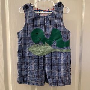 Keys Kids by Sandra Key Plaid Worm Applique Shortalls Romper Overall Boys Size 3
